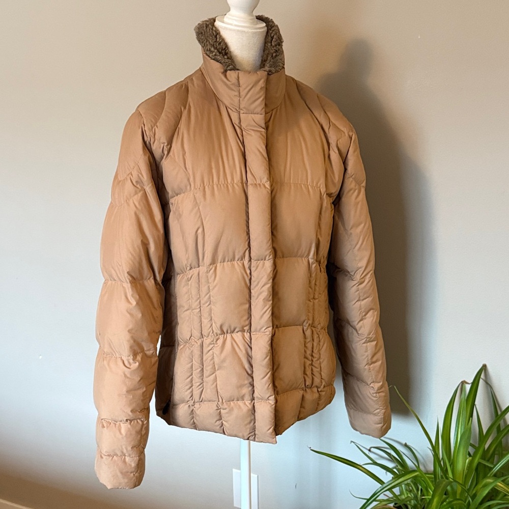 Eddie Bauer Women's Light Carmel Camel‎ Brown Puffer Jacket SZ L goose down VTG